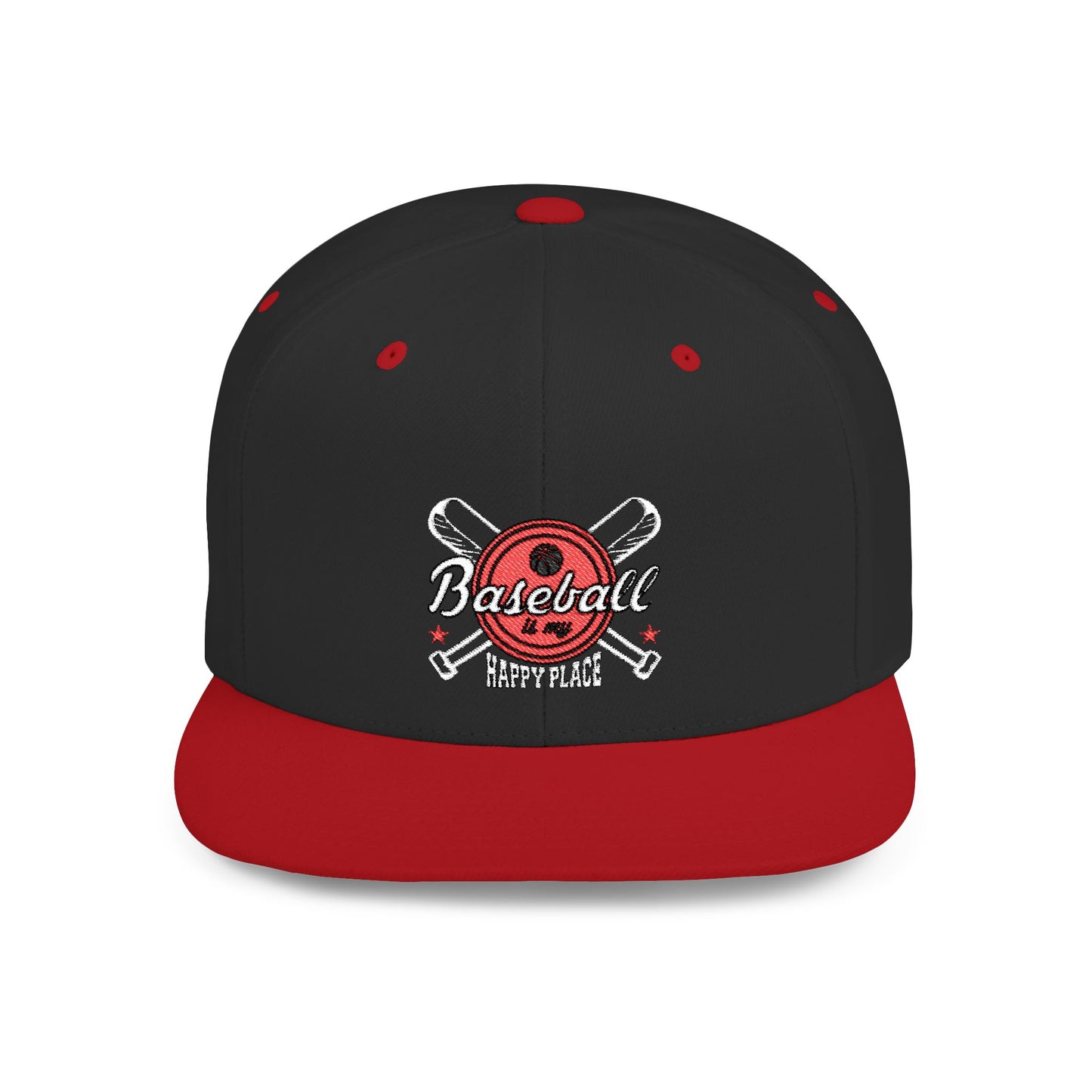 Baseball Flat Bill Snapback Hat - "Baseball is My Happy Place" - Perfect for Baseball Fans
