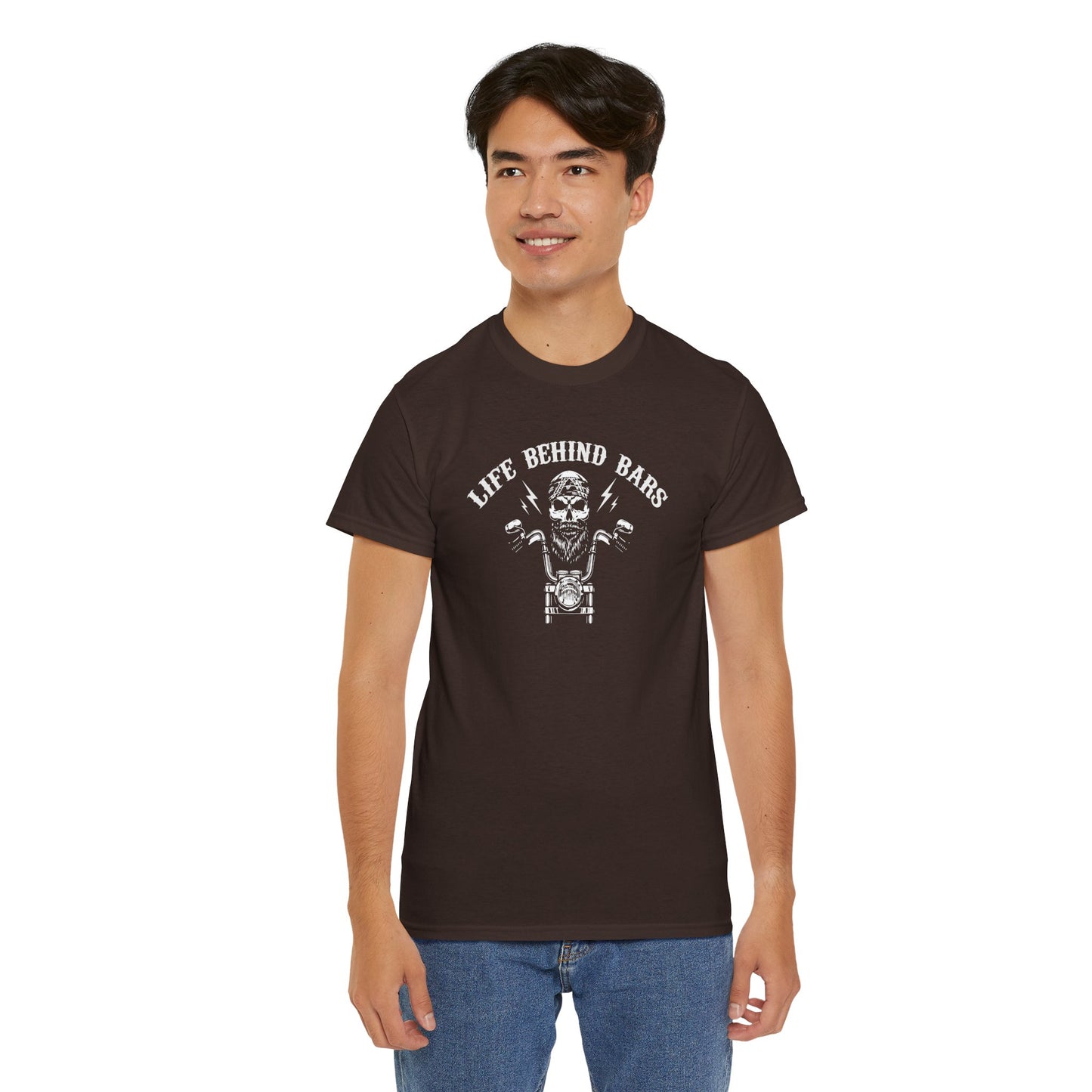 Life Behind Bars Motorcycle Tee - Unisex Heavy Cotton T-Shirt for Bikers - CHILL T-SHIRT