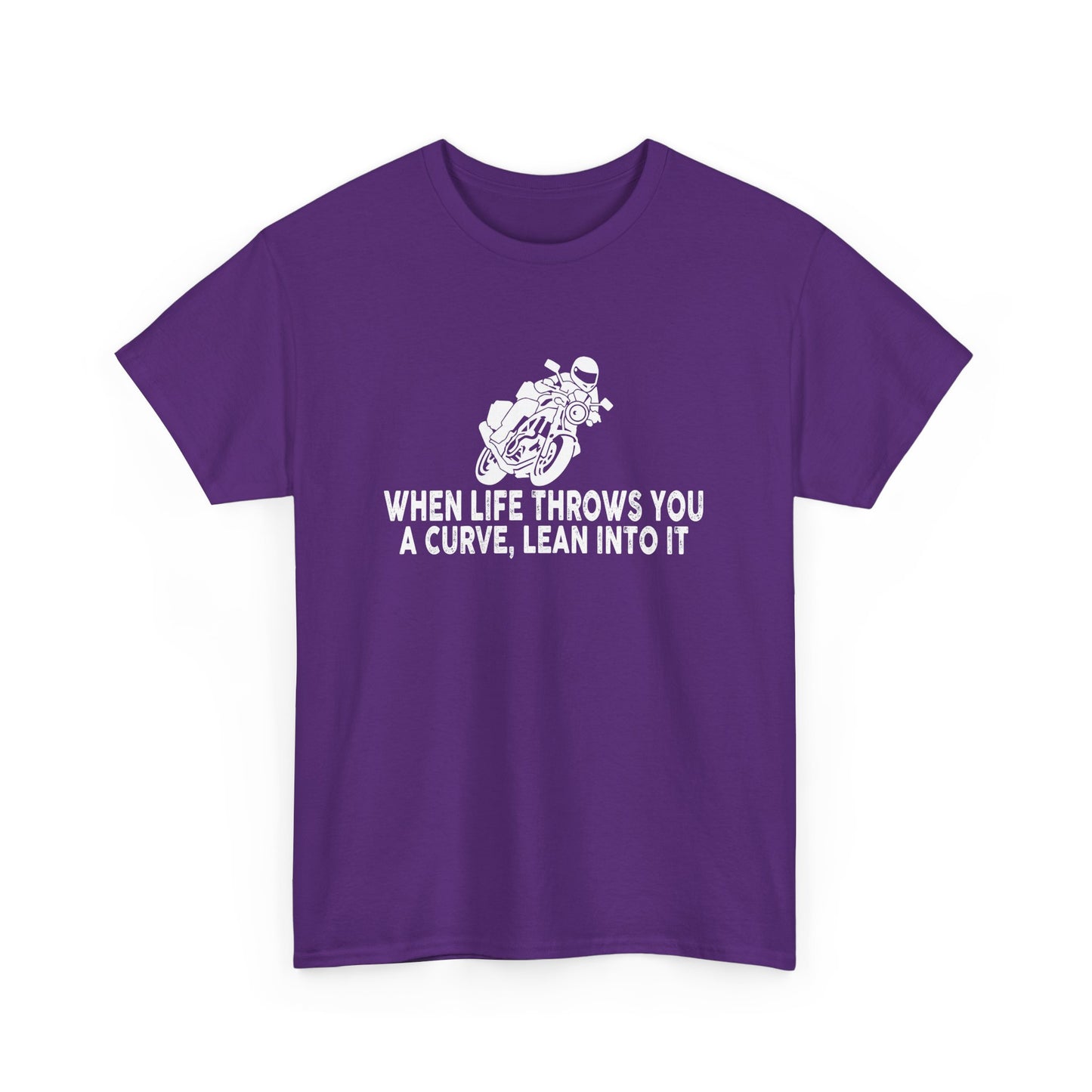 Motivational Motorcycle Unisex Heavy Cotton Tee - 'When Life Throws You a Curve, Lean Into It' T-Shirt - CHILL T-SHIRT