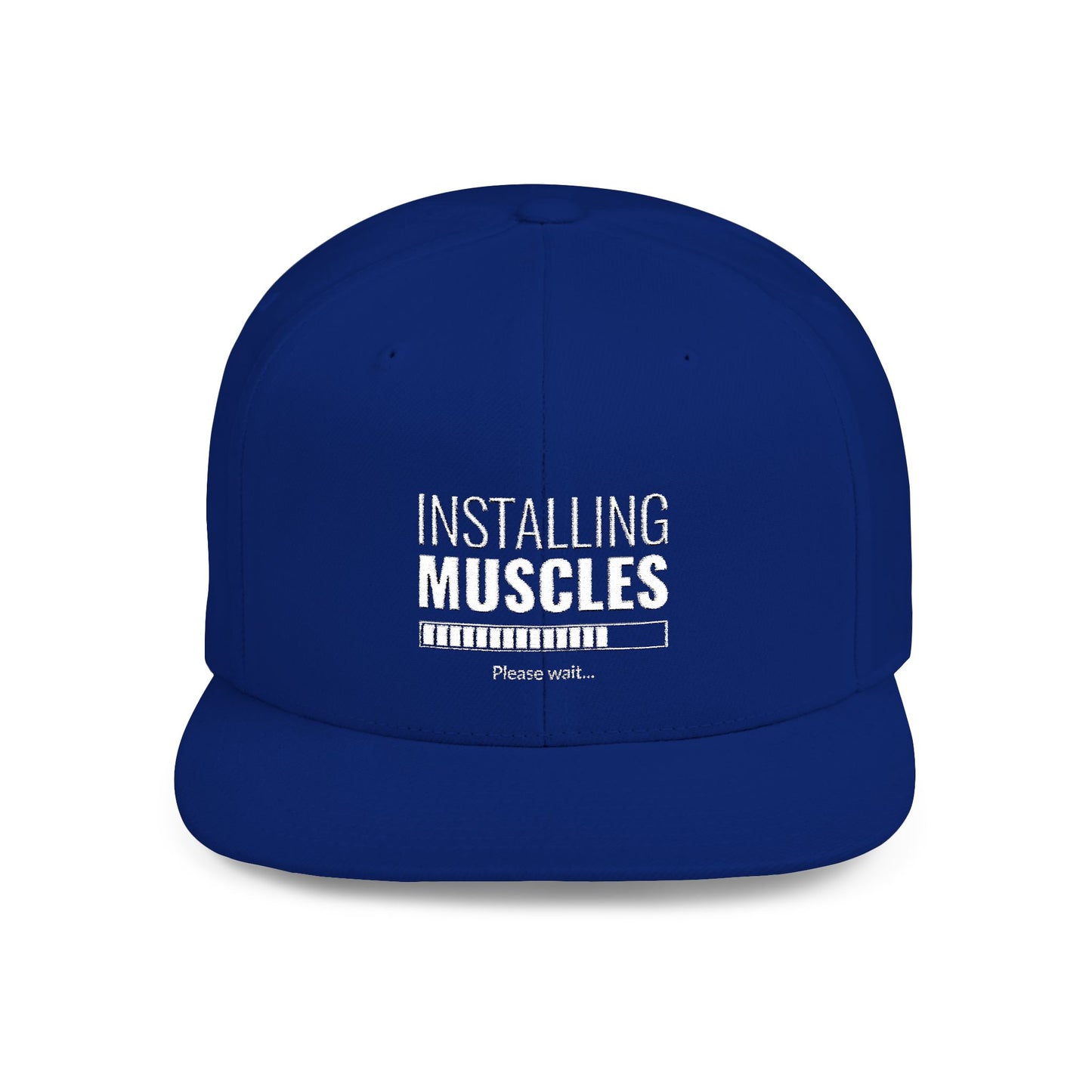 Fitness-Inspired Flat Bill Snapback Hat - 'Installing Muscles'