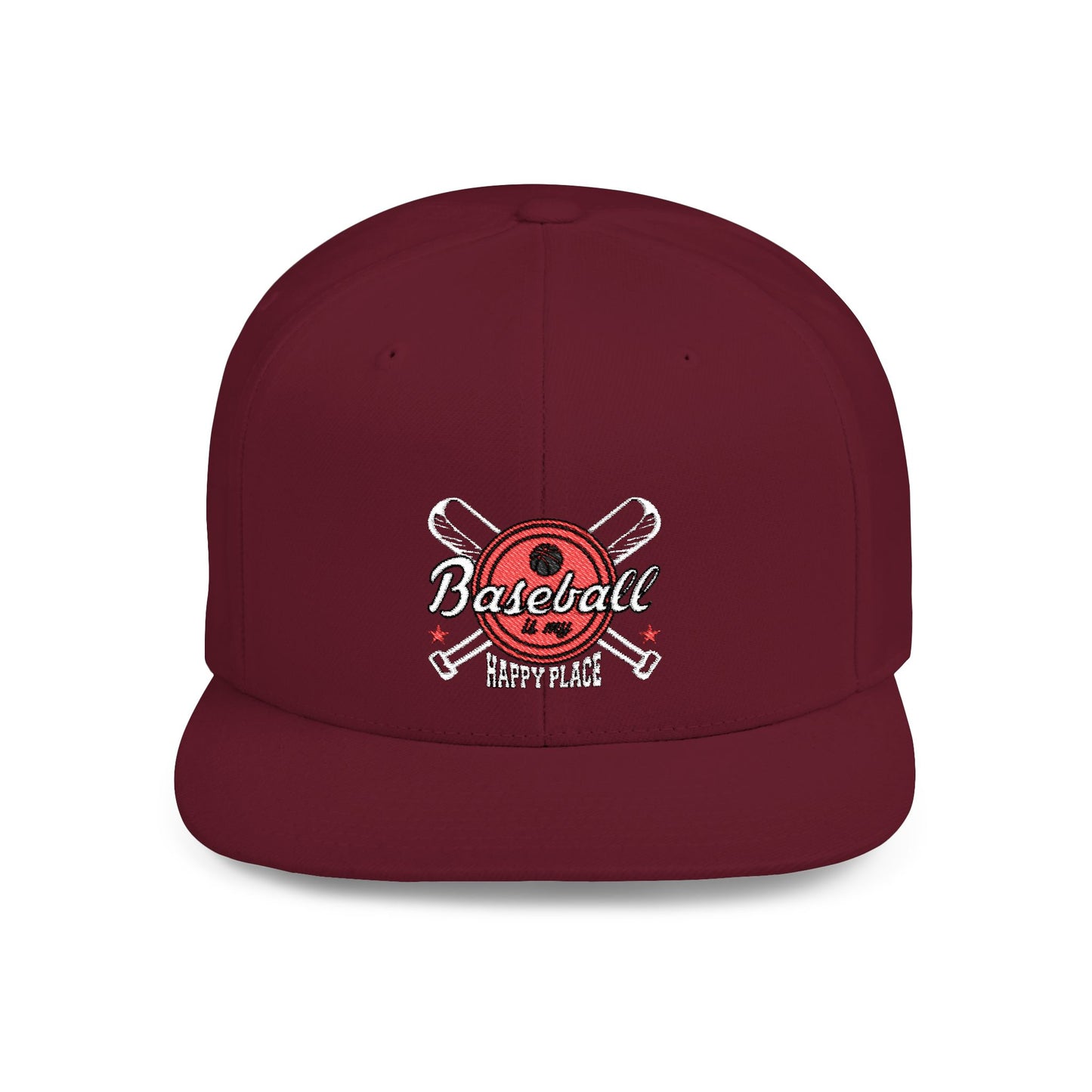 Baseball Flat Bill Snapback Hat - "Baseball is My Happy Place" - Perfect for Baseball Fans