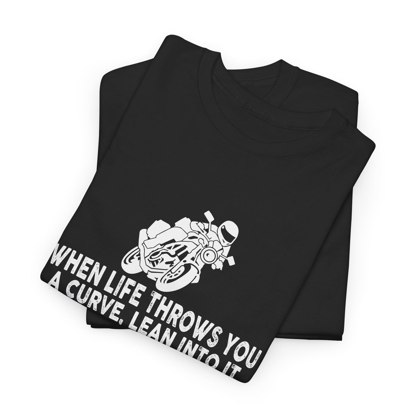 Motivational Motorcycle Unisex Heavy Cotton Tee - 'When Life Throws You a Curve, Lean Into It' T-Shirt - CHILL T-SHIRT