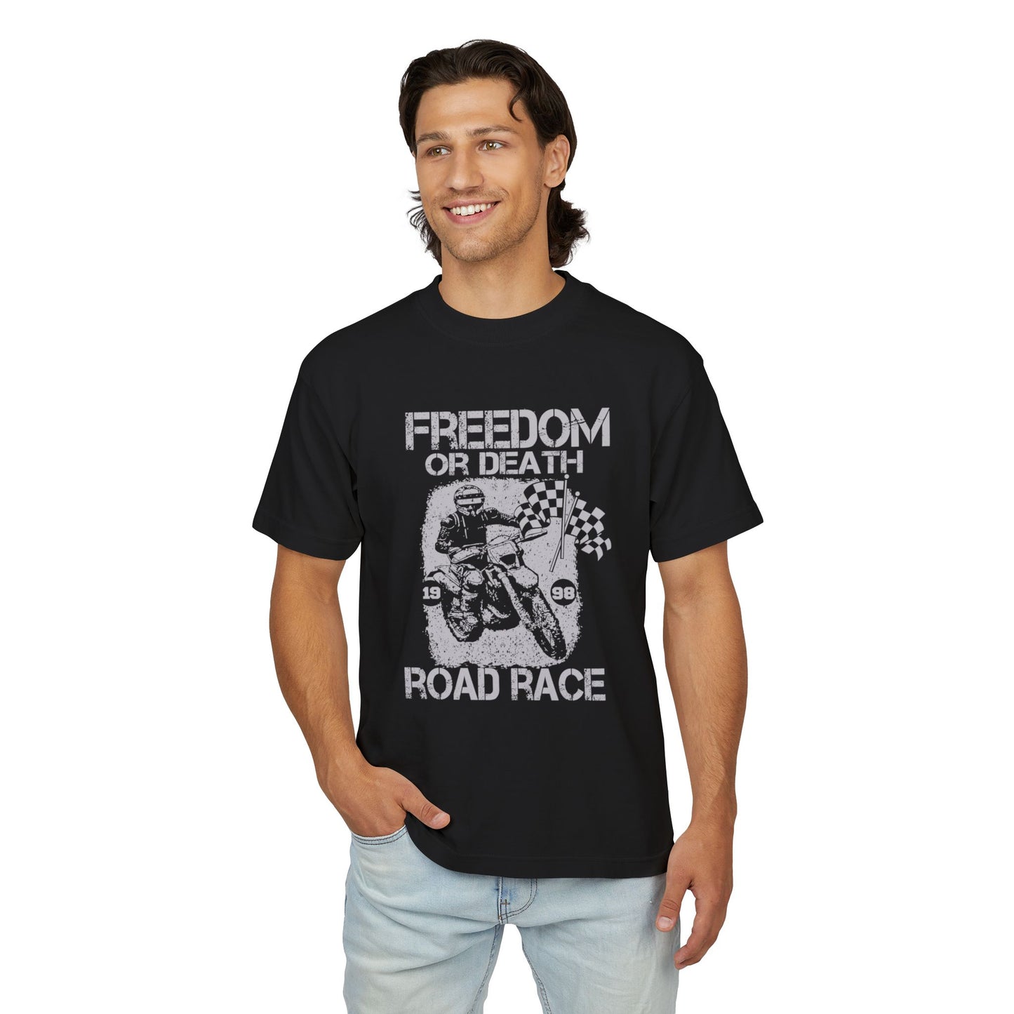 "Freedom or Death Road Race" Unisex Heavy Cotton Tee - Motorcycle Road Race T-Shirt - CHILL T-SHIRT