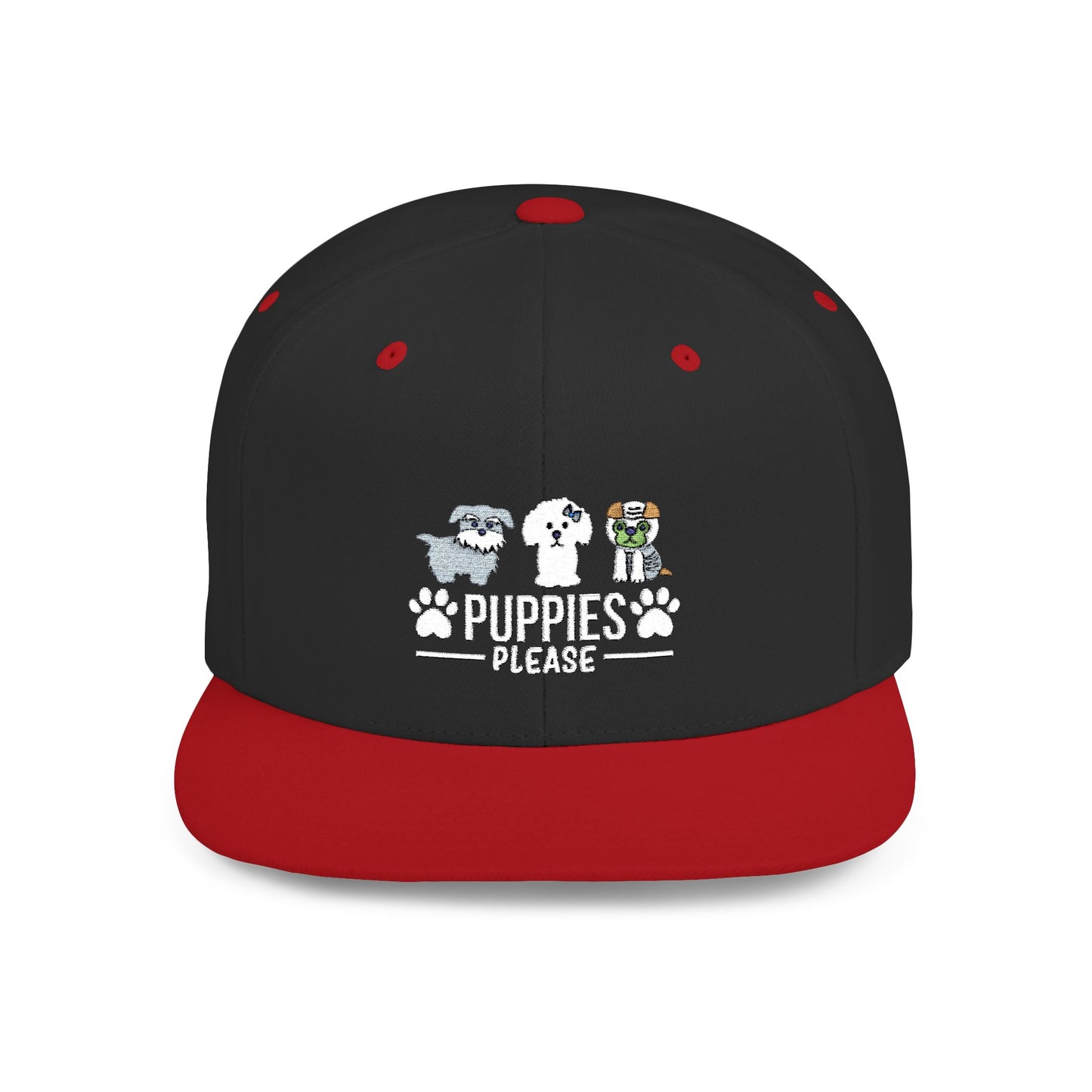 Puppies Please Flat Bill Snapback Hat - Fun and Stylish Cap for Dog Lovers