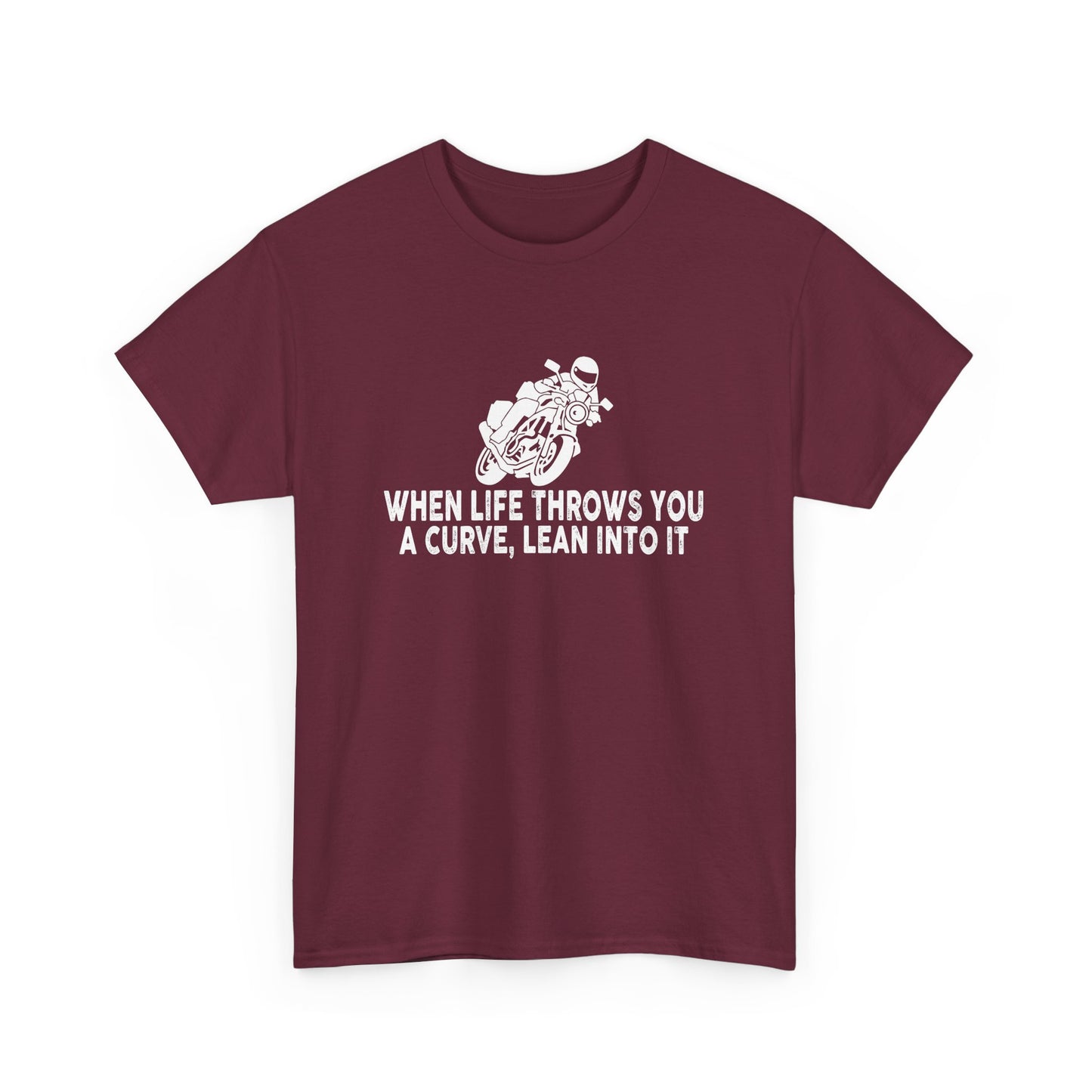 Motivational Motorcycle Unisex Heavy Cotton Tee - 'When Life Throws You a Curve, Lean Into It' T-Shirt - CHILL T-SHIRT