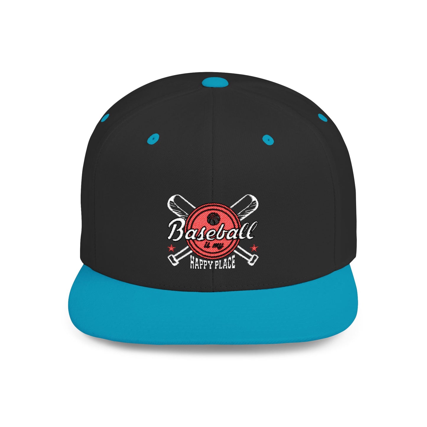 Baseball Flat Bill Snapback Hat - "Baseball is My Happy Place" - Perfect for Baseball Fans