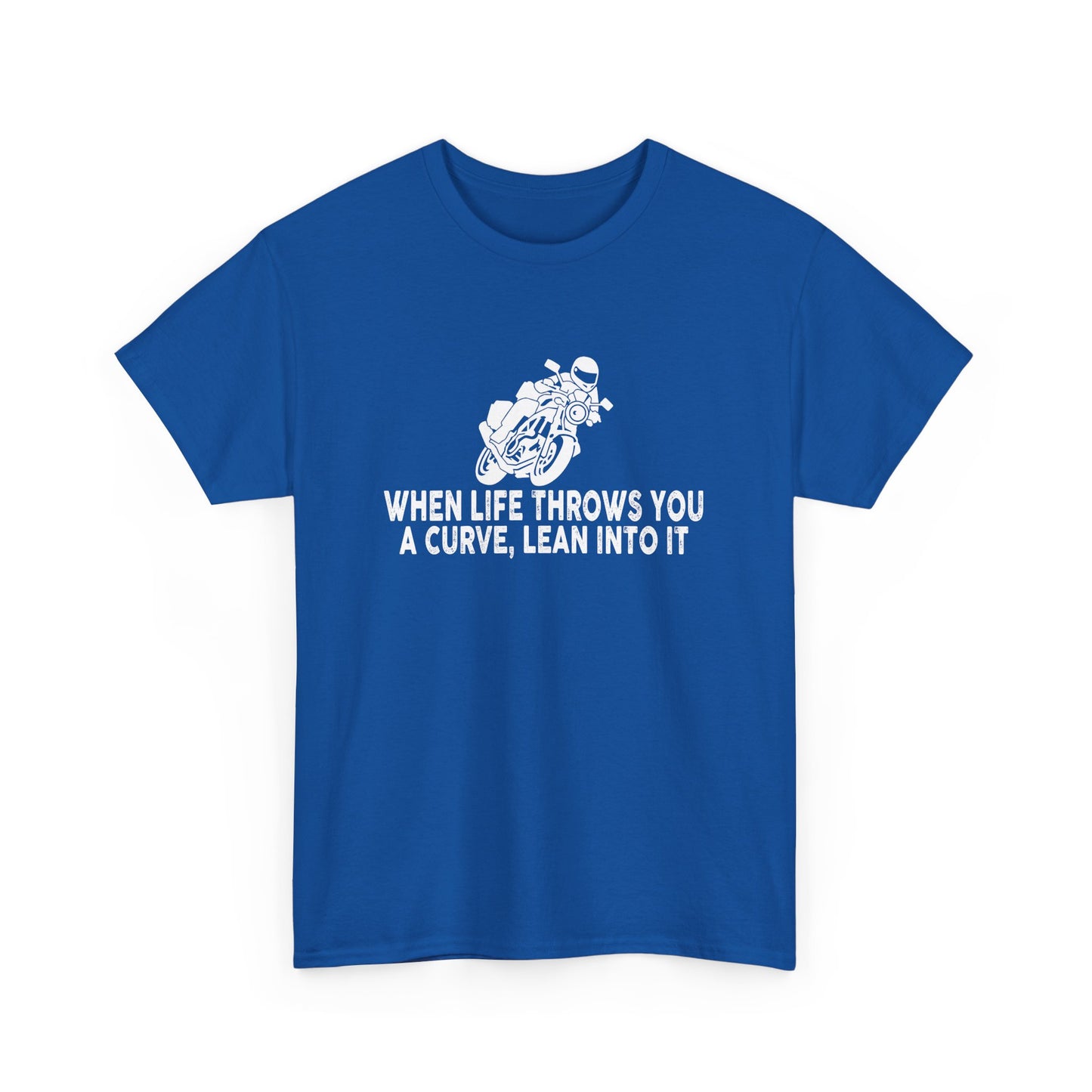 Motivational Motorcycle Unisex Heavy Cotton Tee - 'When Life Throws You a Curve, Lean Into It' T-Shirt - CHILL T-SHIRT
