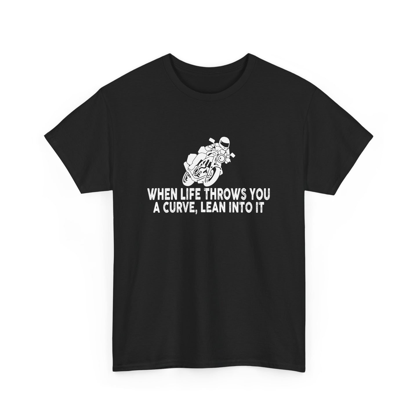 Motivational Motorcycle Unisex Heavy Cotton Tee - 'When Life Throws You a Curve, Lean Into It' T-Shirt - CHILL T-SHIRT