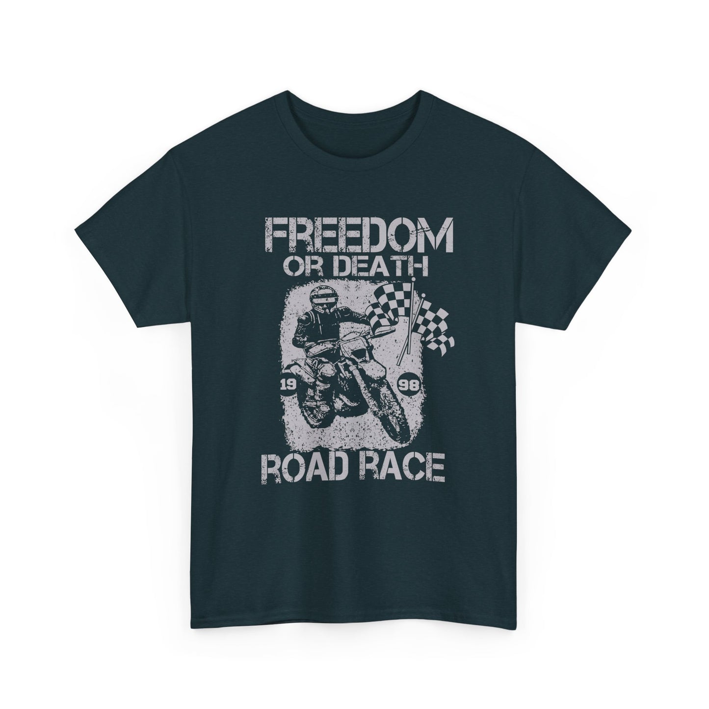 "Freedom or Death Road Race" Unisex Heavy Cotton Tee - Motorcycle Road Race T-Shirt - CHILL T-SHIRT