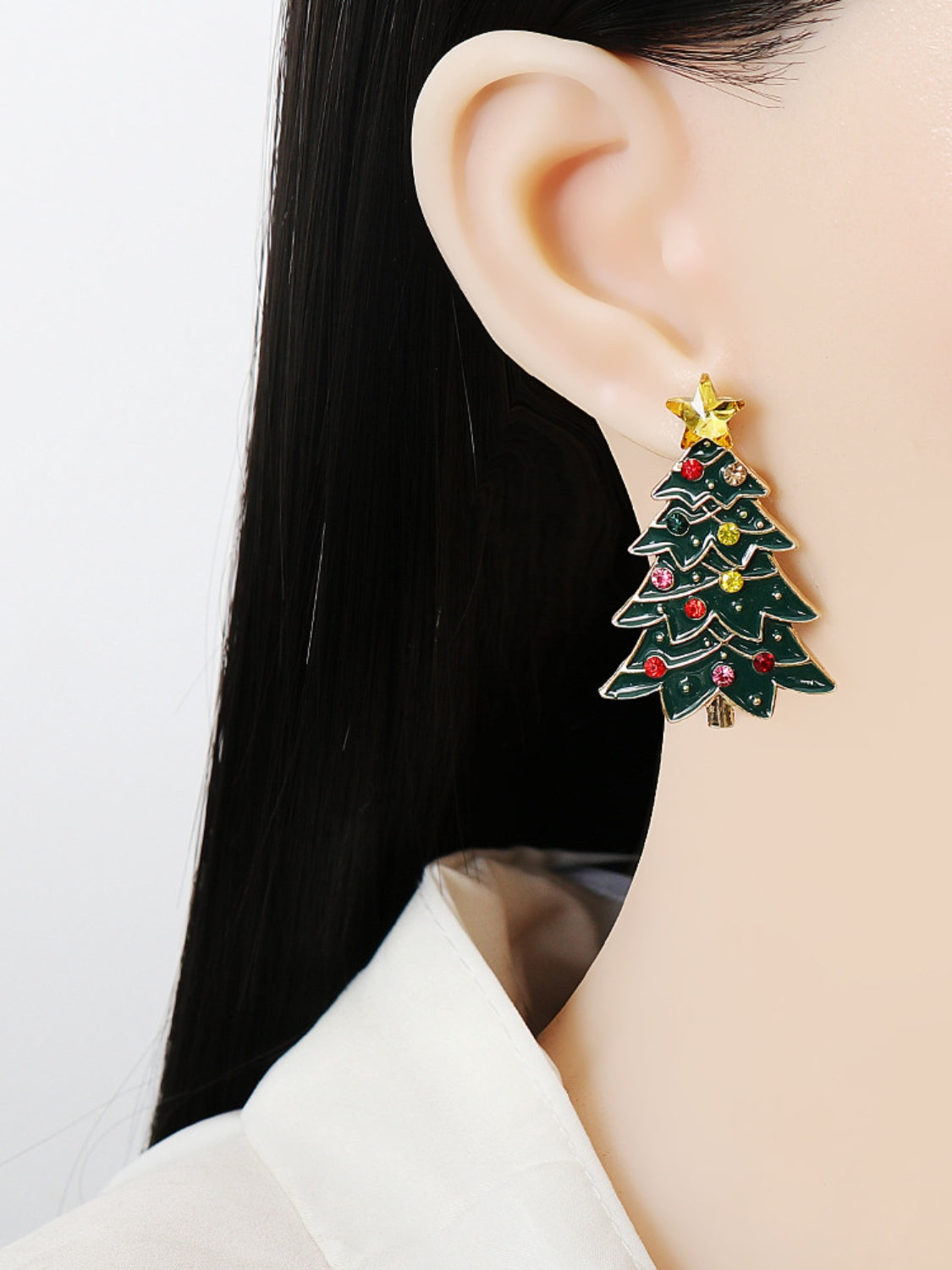 Alloy Inlaid Rhinestone Christmas Tree Earrings - CHILL T-SHIRT