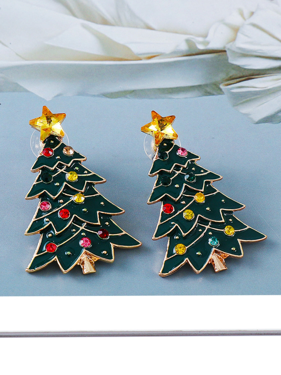 Alloy Inlaid Rhinestone Christmas Tree Earrings - CHILL T-SHIRT