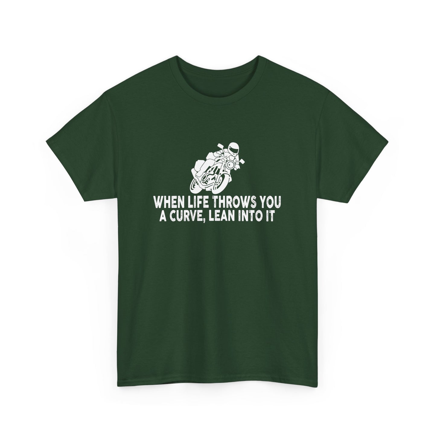 Motivational Motorcycle Unisex Heavy Cotton Tee - 'When Life Throws You a Curve, Lean Into It' T-Shirt - CHILL T-SHIRT