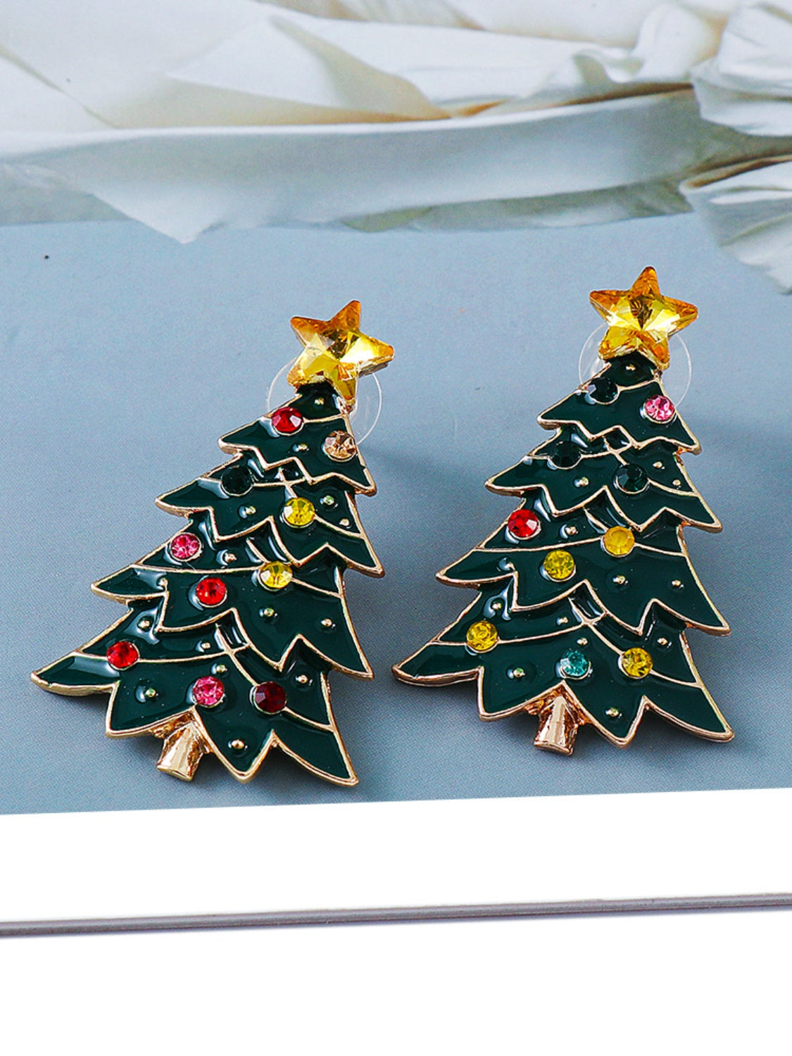 Alloy Inlaid Rhinestone Christmas Tree Earrings - CHILL T-SHIRT