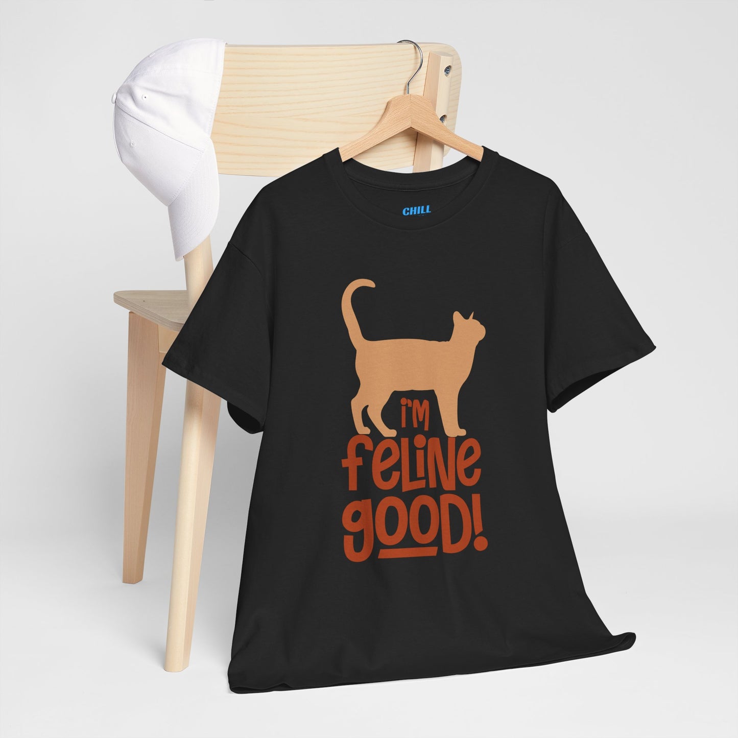 Funny Cat T-Shirt - "I'm Feline Good!" Unisex Heavy Cotton Tee