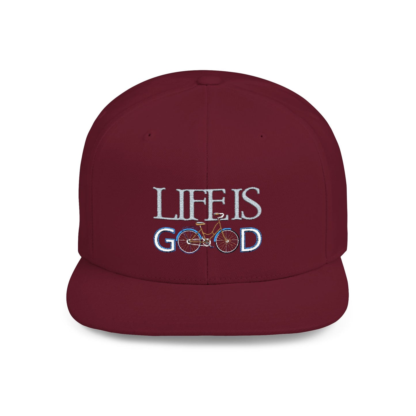 Life is Good Flat Bill Snapback Hat for Cycling Enthusiasts