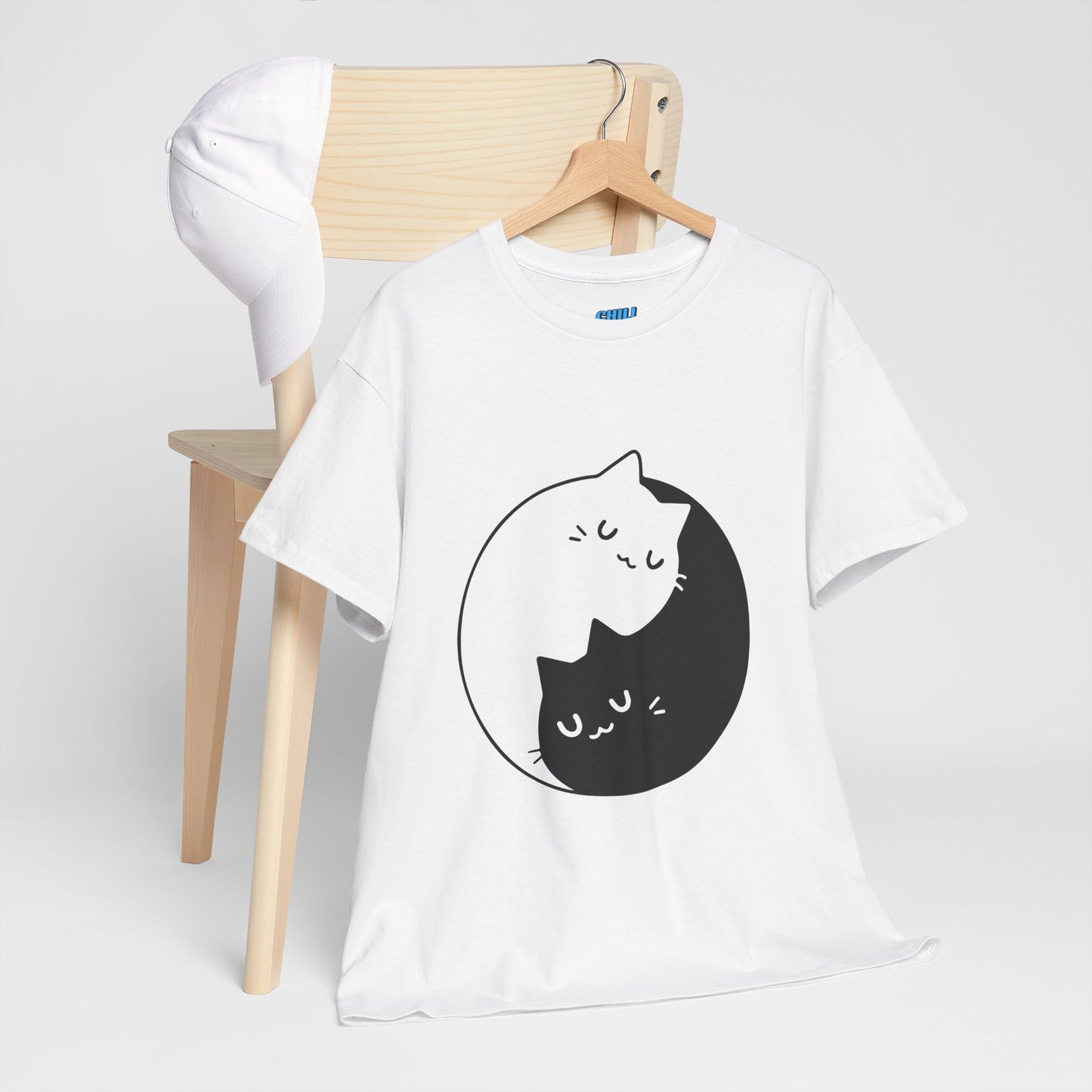 Cute Cat Yin Yang Unisex Heavy Cotton Tee