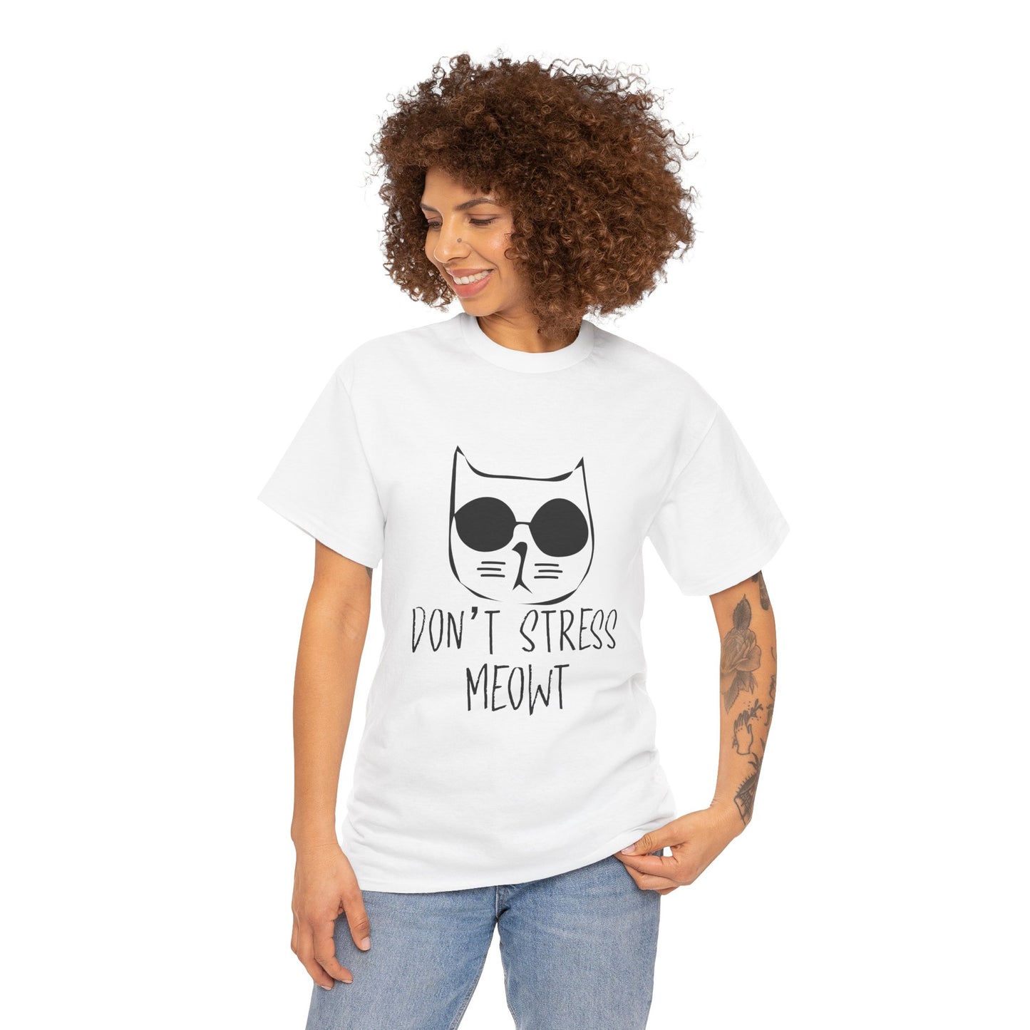 Funny Cat T-Shirt - "Don't Stress Meowt" Unisex Heavy Cotton Tee