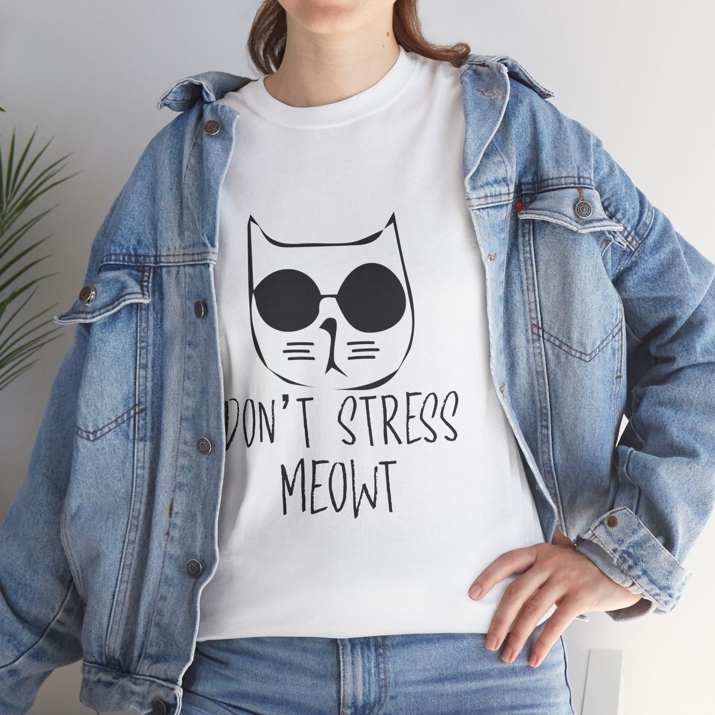 Funny Cat T-Shirt - "Don't Stress Meowt" Unisex Heavy Cotton Tee