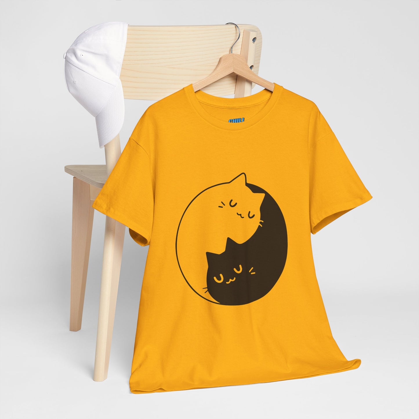 Cute Cat Yin Yang Unisex Heavy Cotton Tee