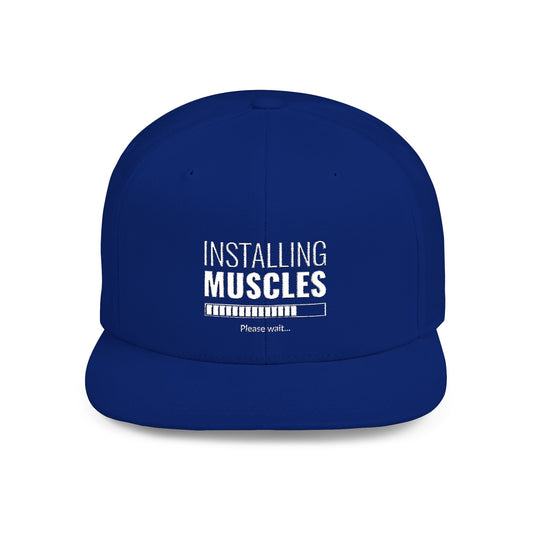 Fitness-Inspired Flat Bill Snapback Hat - 'Installing Muscles'