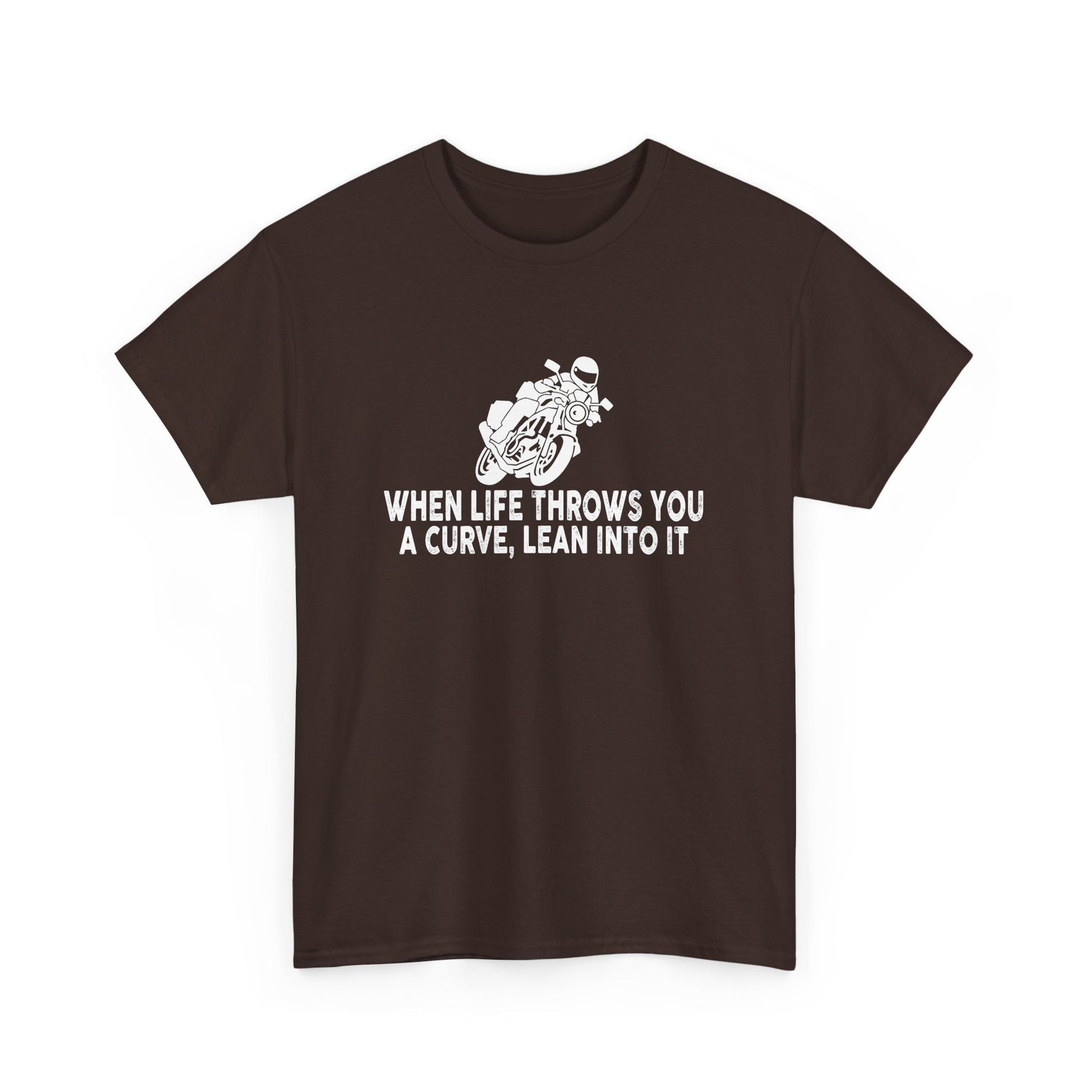 Motivational Motorcycle Unisex Heavy Cotton Tee - 'When Life Throws You a Curve, Lean Into It' T-Shirt - CHILL T-SHIRT