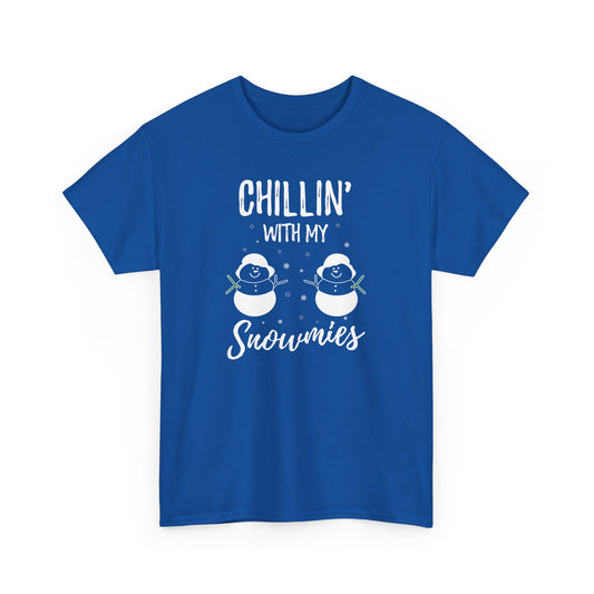 Unisex Heavy Cotton Tee - "Chillin' with My Snowmies" Christmas Holiday T-Shirt - CHILL T-SHIRT