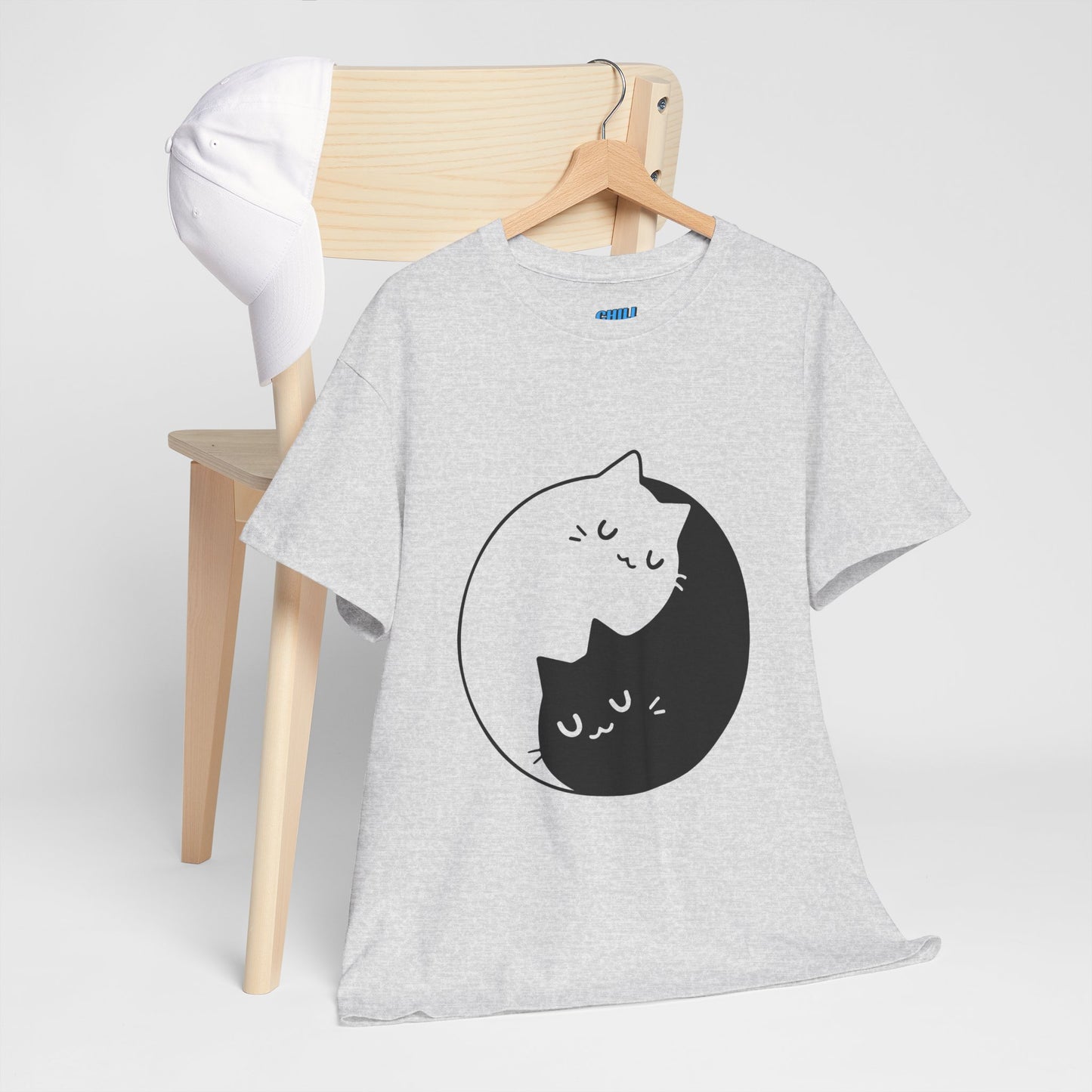 Cute Cat Yin Yang Unisex Heavy Cotton Tee