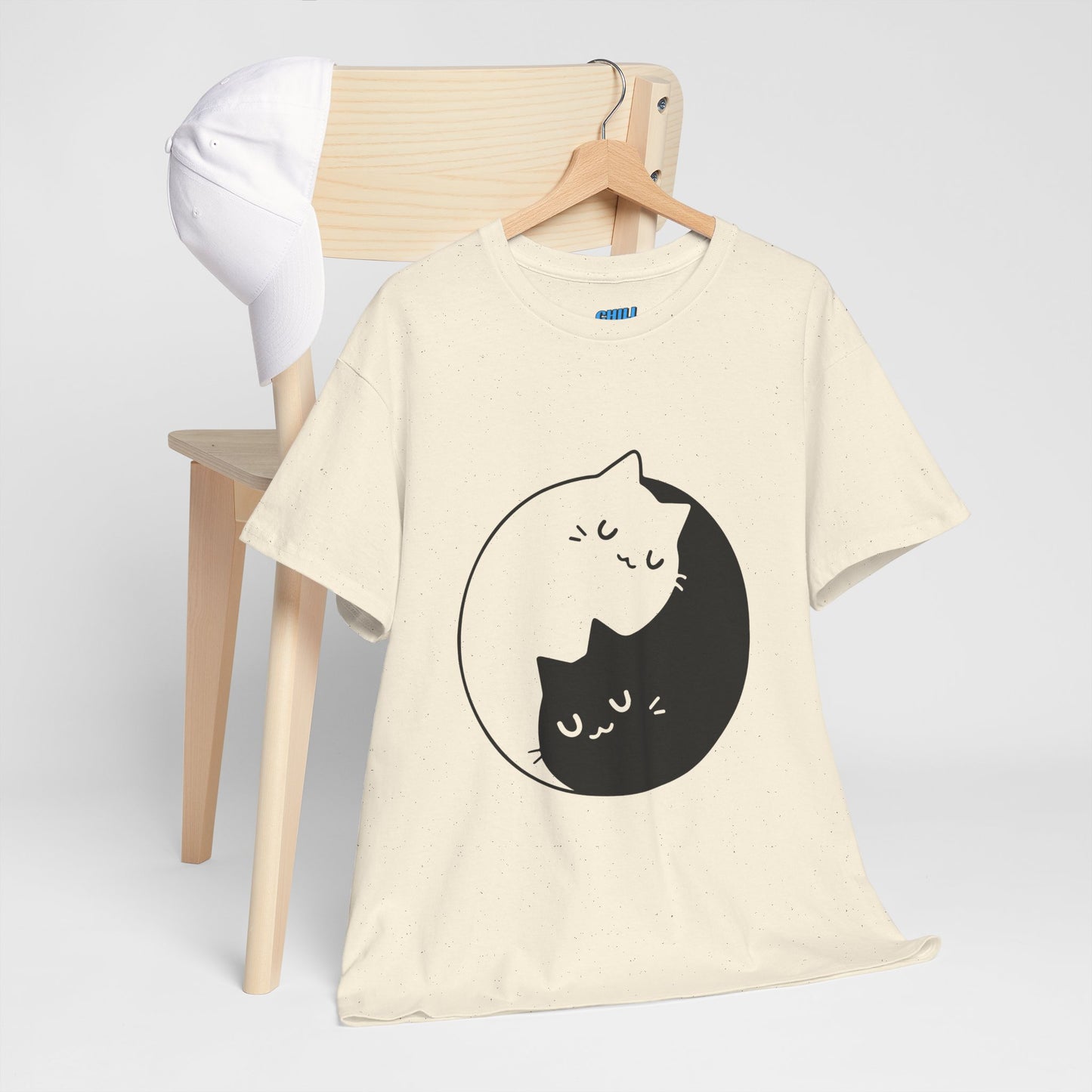 Cute Cat Yin Yang Unisex Heavy Cotton Tee