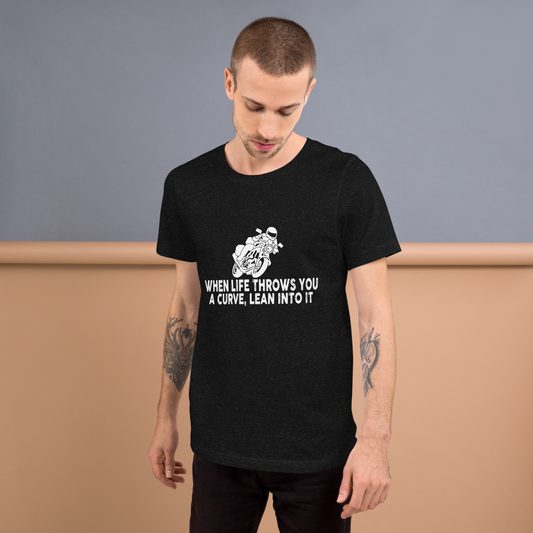Motivational Motorcycle Unisex Heavy Cotton Tee - 'When Life Throws You a Curve, Lean Into It' T-Shirt - CHILL T-SHIRT
