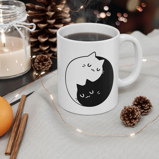 Cute Cat Yin Yang Ceramic Mug - 11oz & 15oz - CHILL T-SHIRT