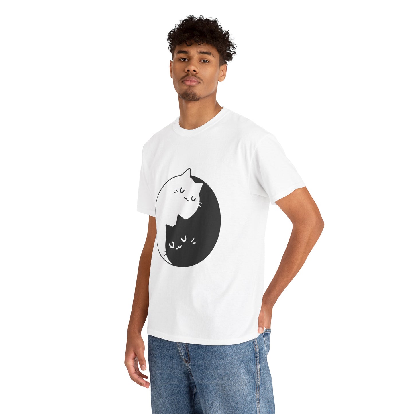 Cute Cat Yin Yang Unisex Heavy Cotton Tee