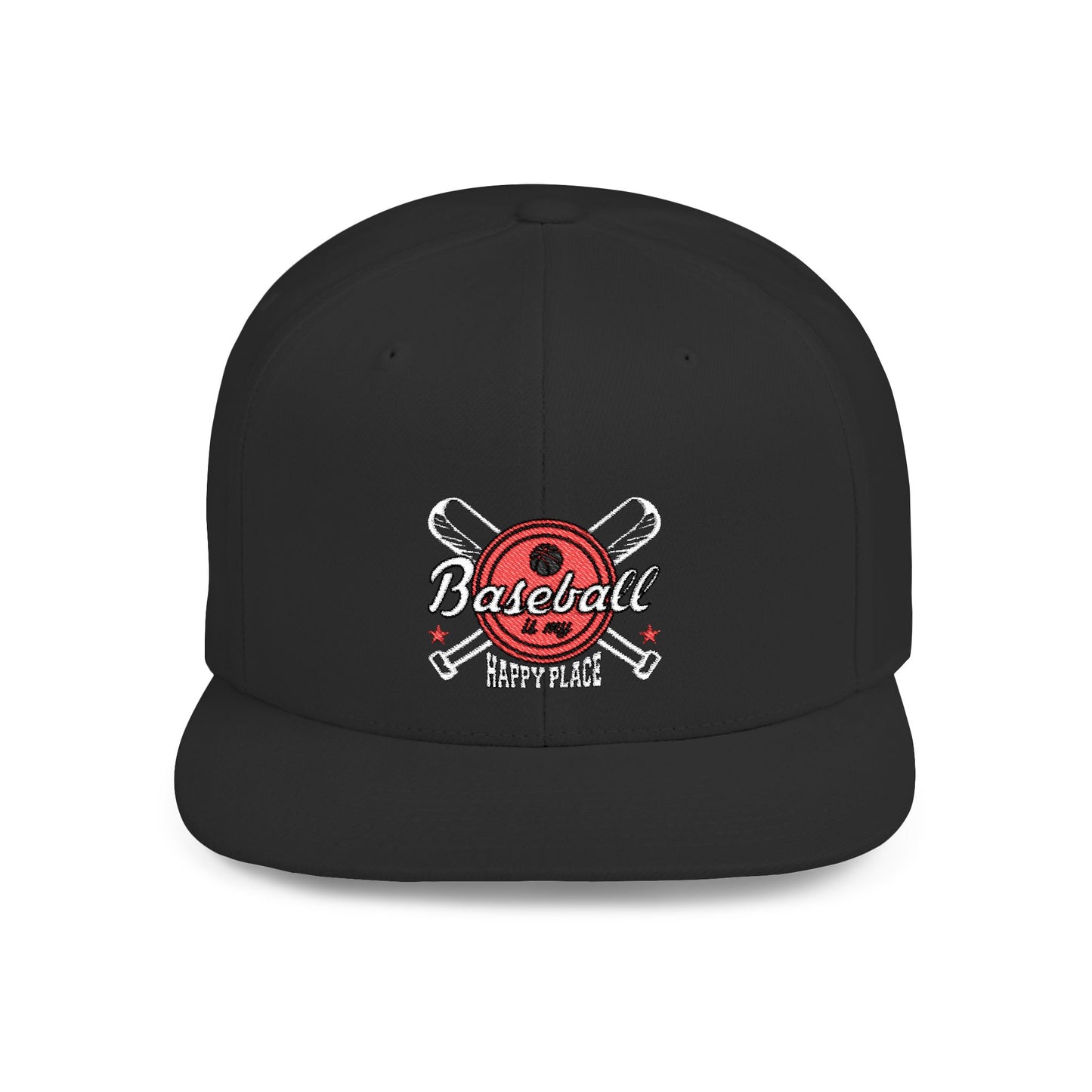 Baseball Flat Bill Snapback Hat - "Baseball is My Happy Place" - Perfect for Baseball Fans