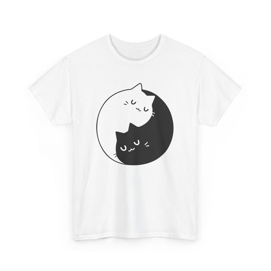 Cute Cat Yin Yang Heavy Cotton Tee T-Shirt - CHILL T-SHIRT