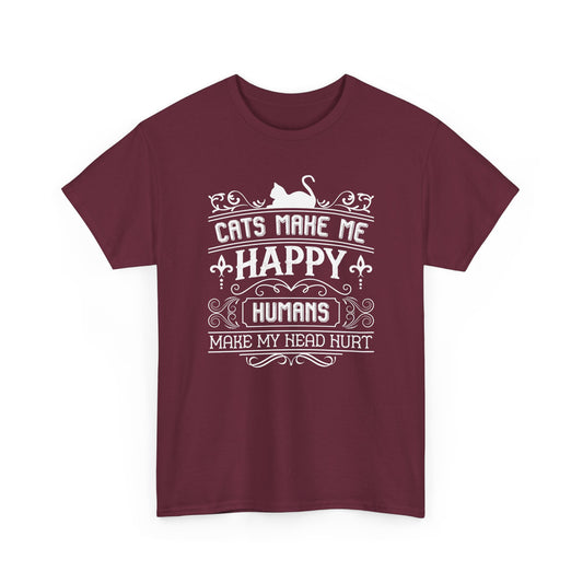 Funny Cat Lover Unisex Heavy Cotton Tee - 'Cats Make Me Happy' T-Shirt - CHILL T-SHIRT