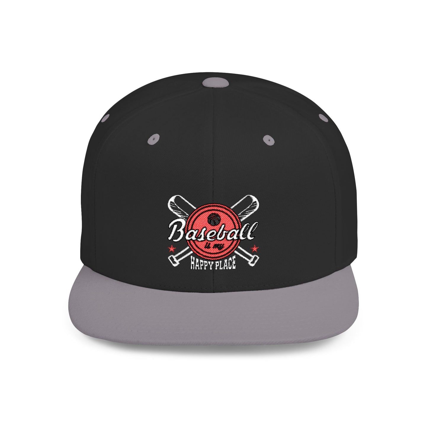 Baseball Flat Bill Snapback Hat - "Baseball is My Happy Place" - Perfect for Baseball Fans