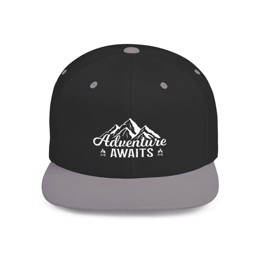 Adventure Awaits Flat Bill Snapback Hat - Perfect for Outdoor Enthusiasts
